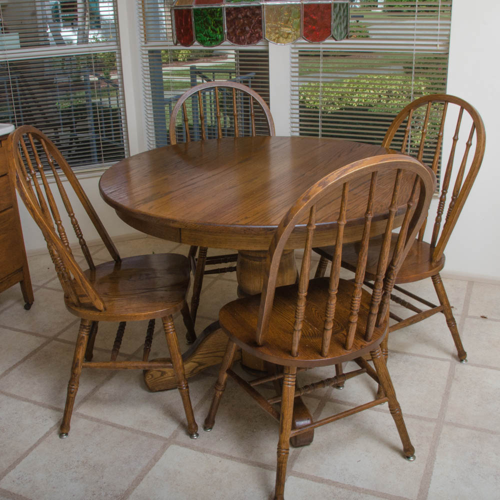 Oak Pedestal Table with Windsor Style Chairs