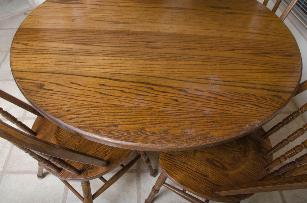 Oak Pedestal Table with Windsor Style Chairs