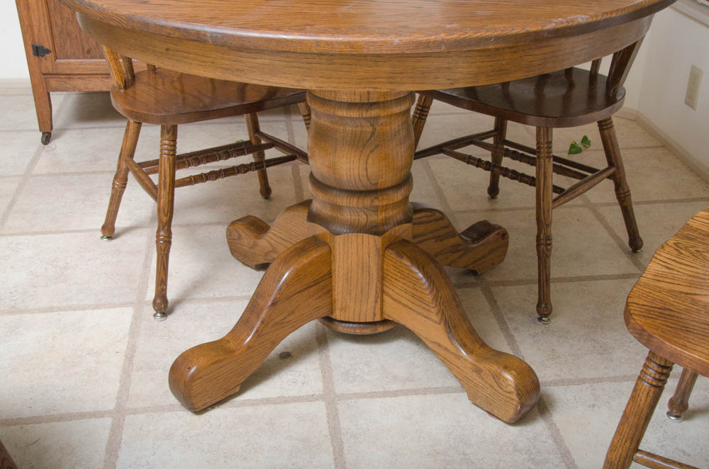 Oak Pedestal Table with Windsor Style Chairs