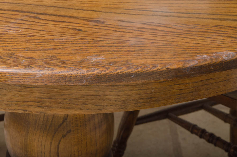Oak Pedestal Table with Windsor Style Chairs