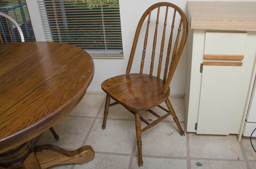 Oak Pedestal Table with Windsor Style Chairs