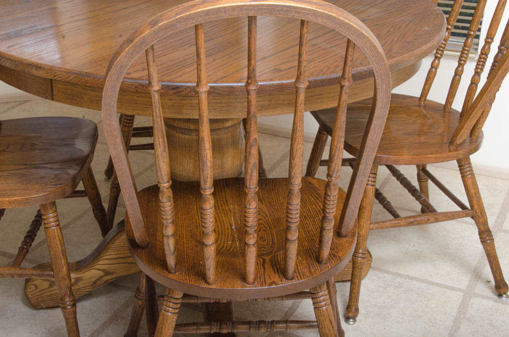 Oak Pedestal Table with Windsor Style Chairs