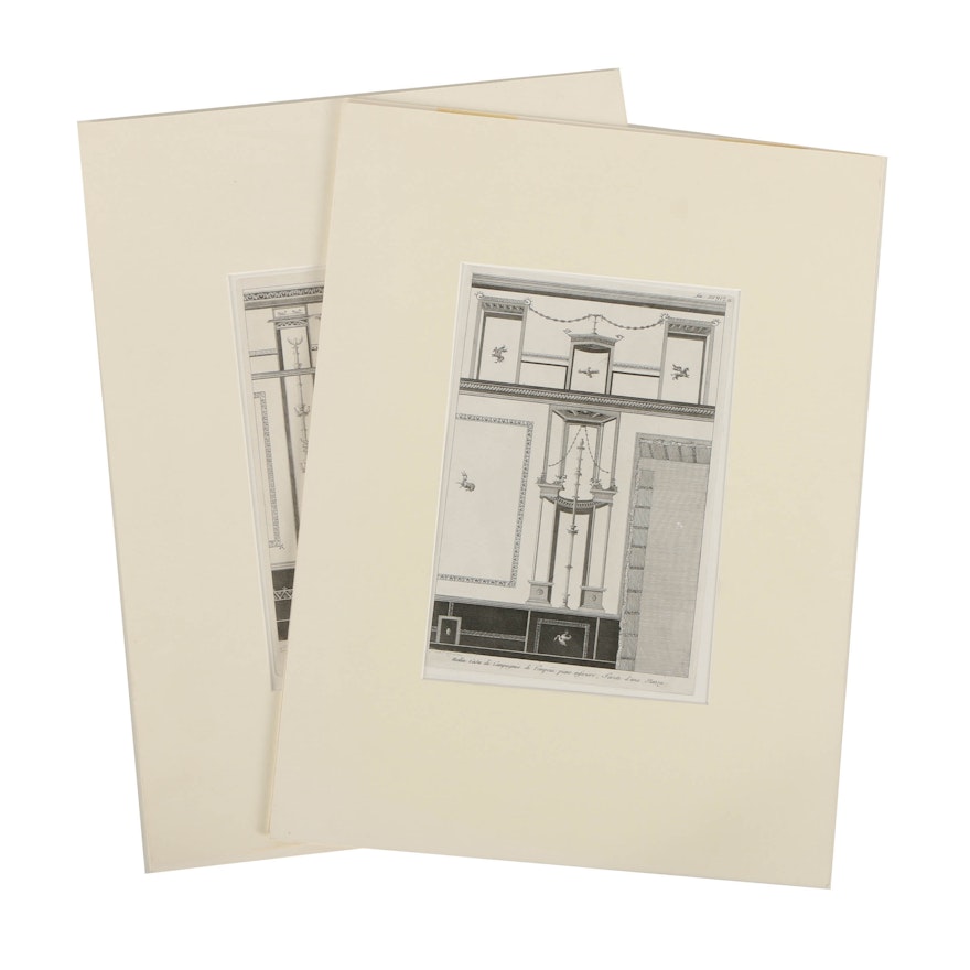 Pair of Engravings on Paper of Pompeii House Interior After Elisabeth Quevanne