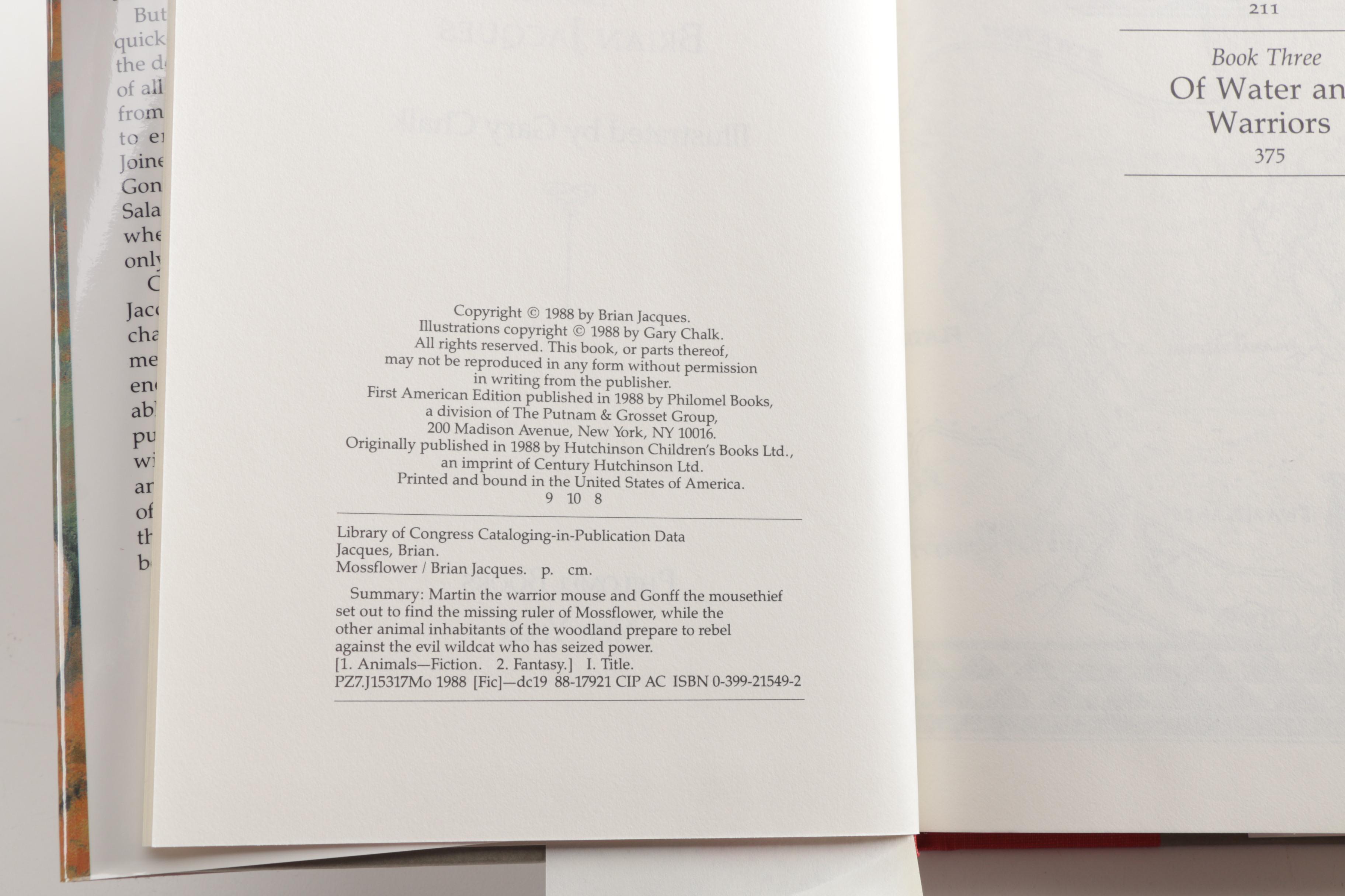 Five "Redwall" Series Books by Brian Jacques Including a Signed Copy