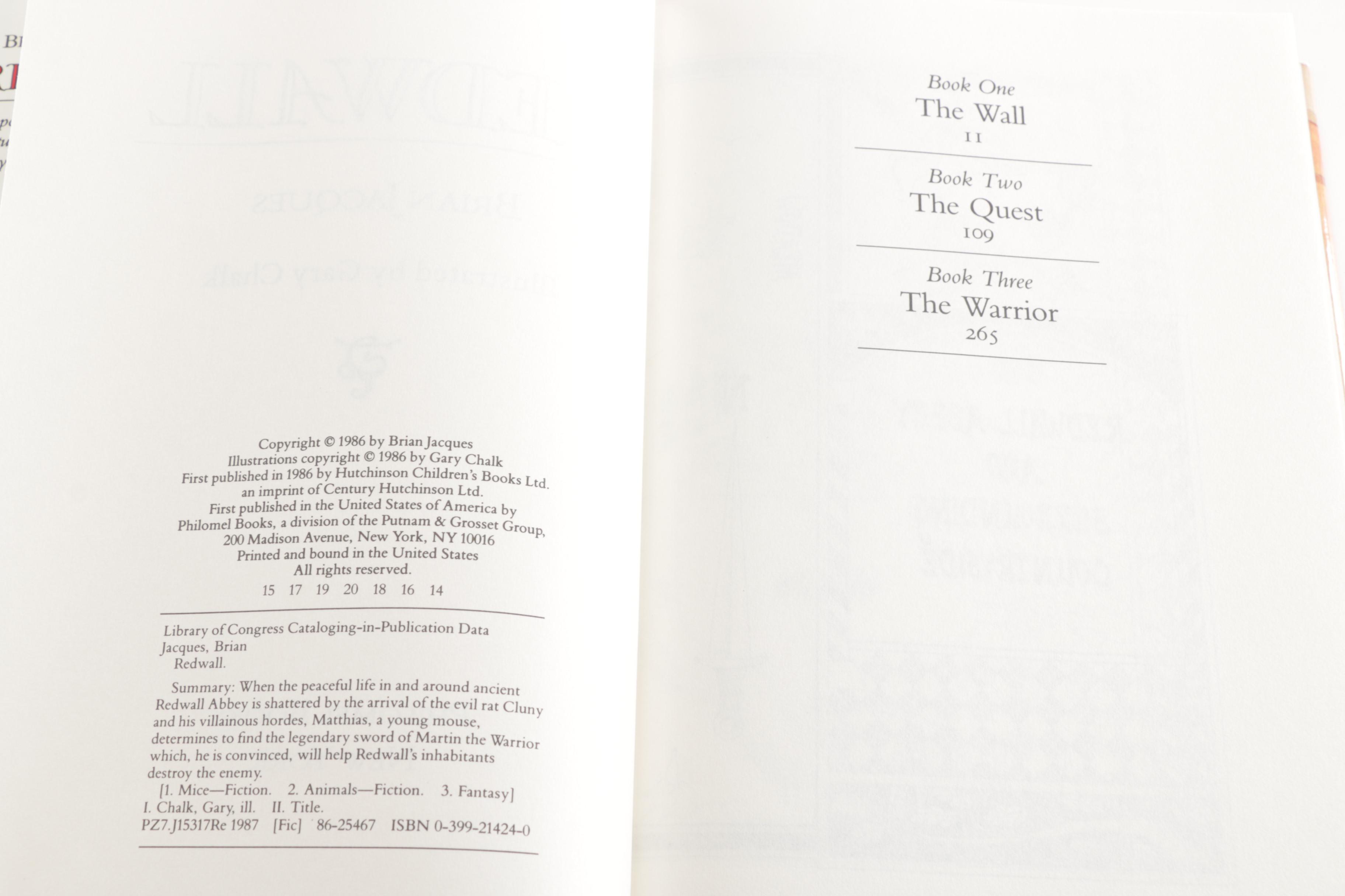 Five "Redwall" Series Books by Brian Jacques Including a Signed Copy