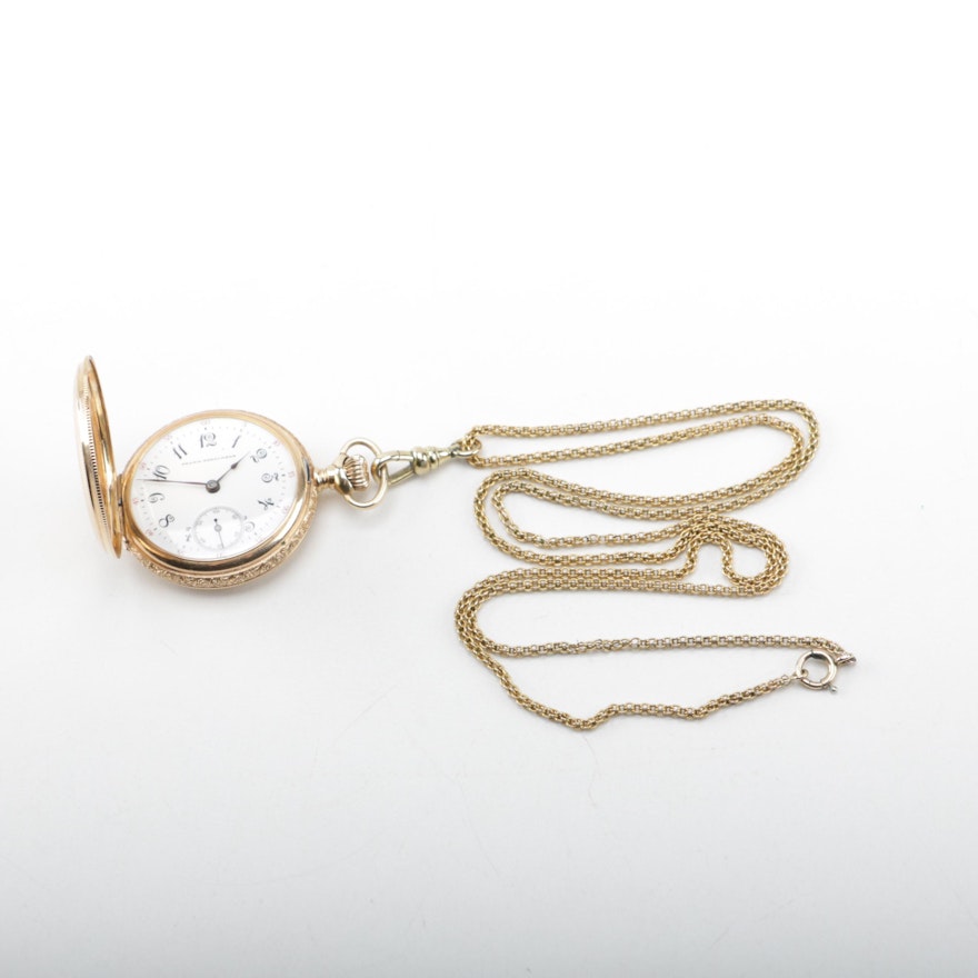 14K Yellow Gold Gruen Pocket Watch and Chain