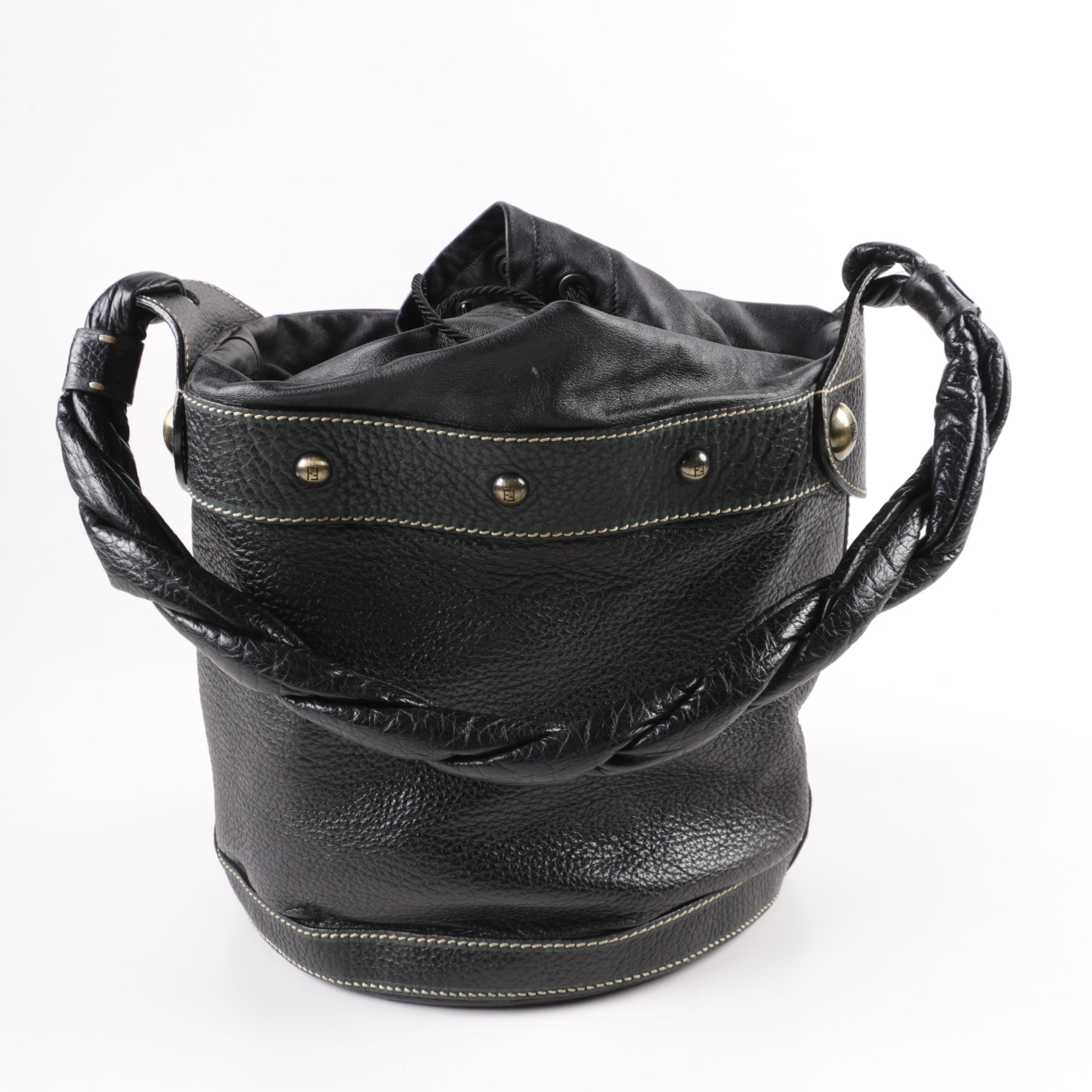 Fendi Black Leather Bucket Handbag