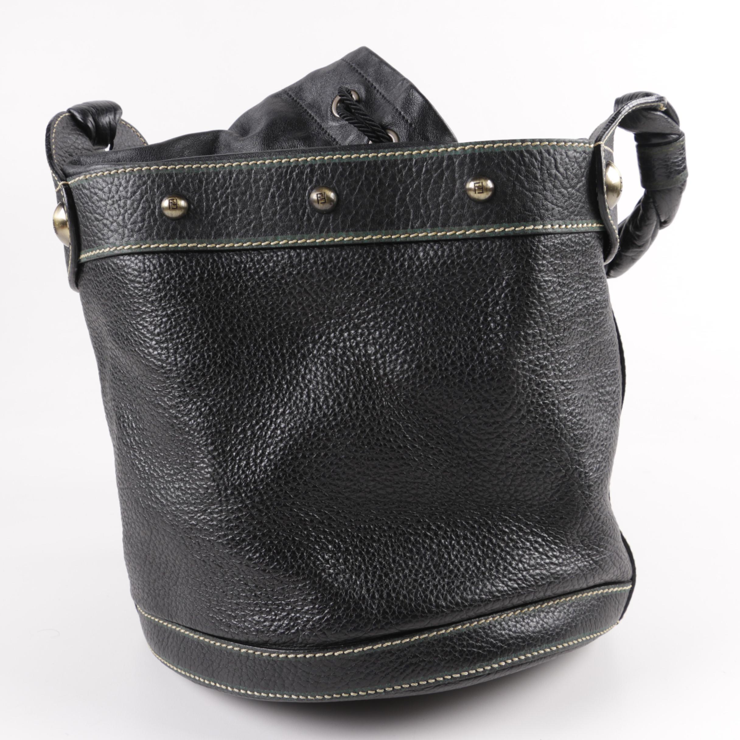 Fendi Black Leather Bucket Handbag