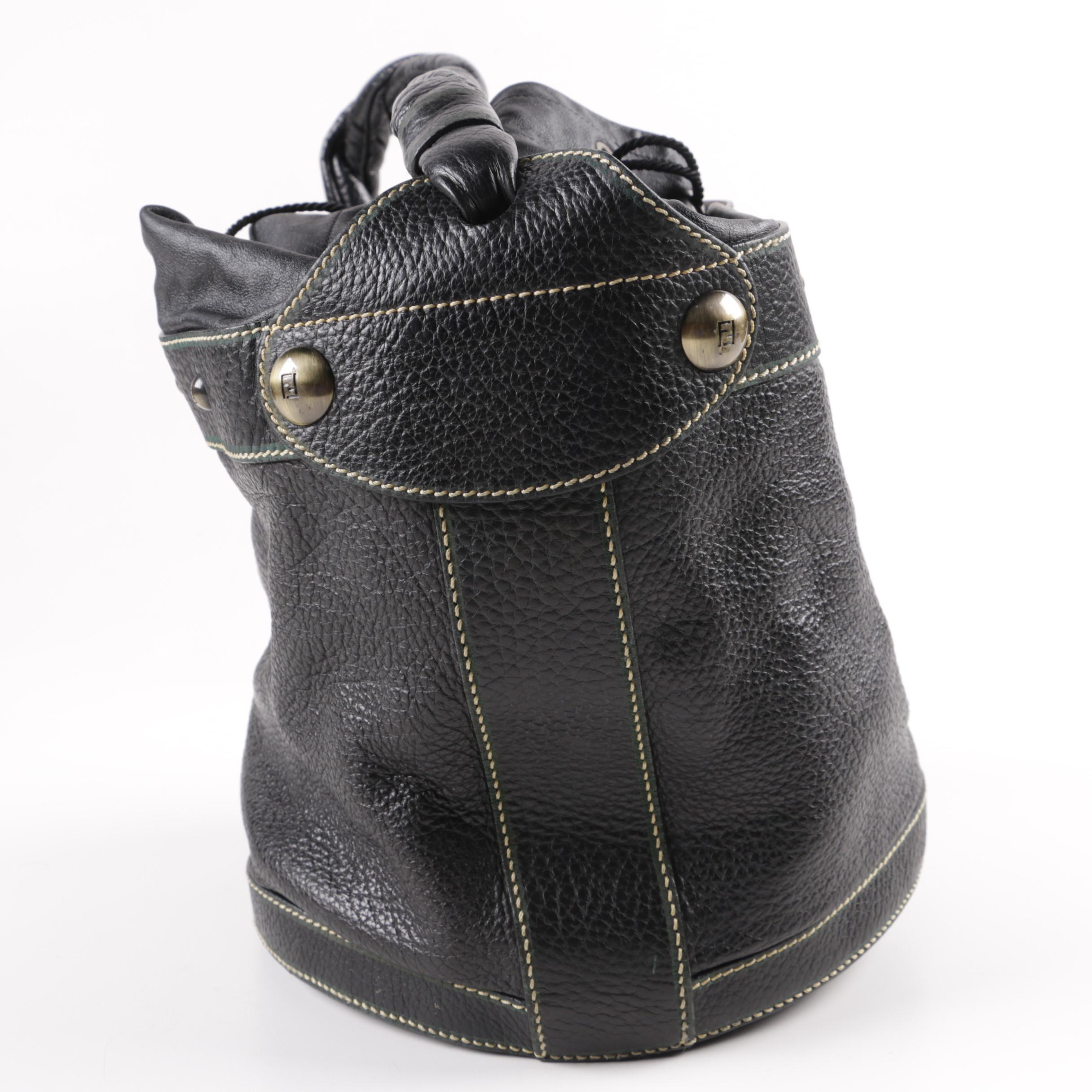 Fendi Black Leather Bucket Handbag