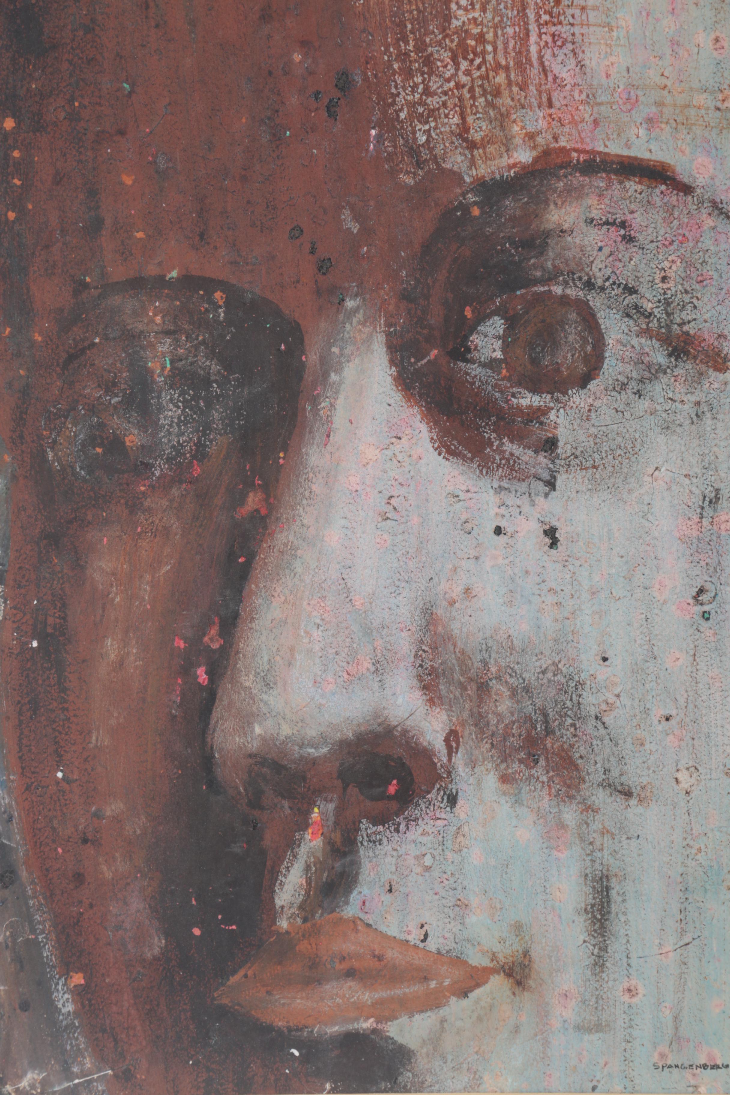 Gouache Painting of a Face Attributed to Herbert Spangenberg