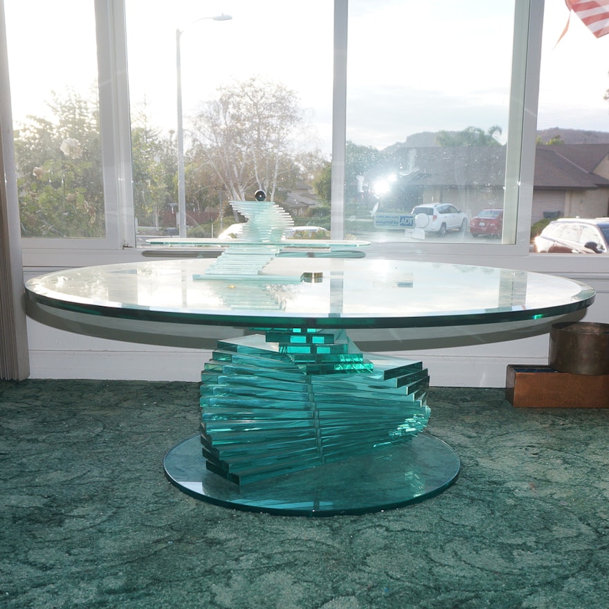 Glass Coffee Table with Spiral Stacked Base
