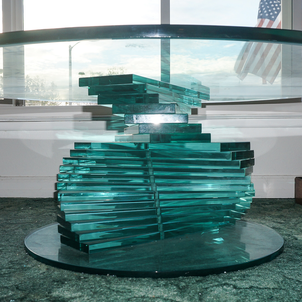Glass Coffee Table with Spiral Stacked Base