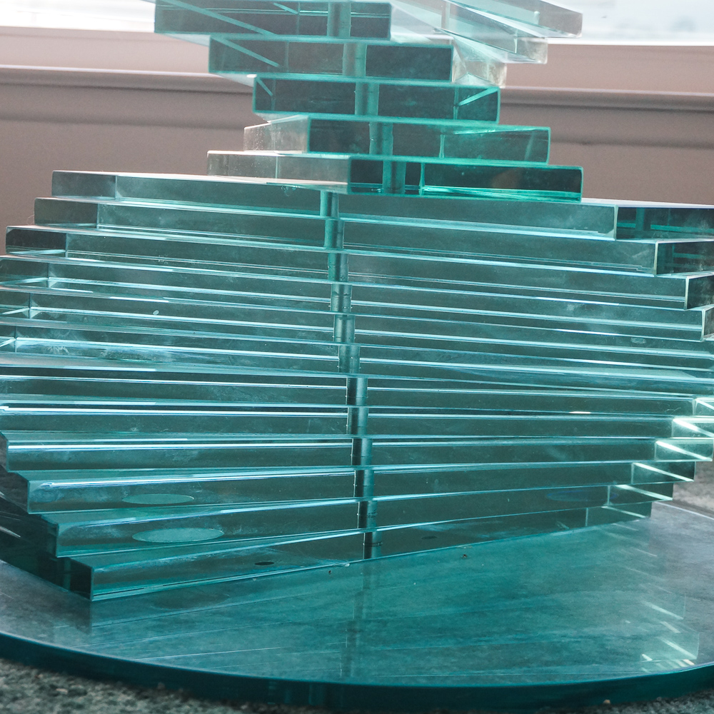 Glass Coffee Table with Spiral Stacked Base