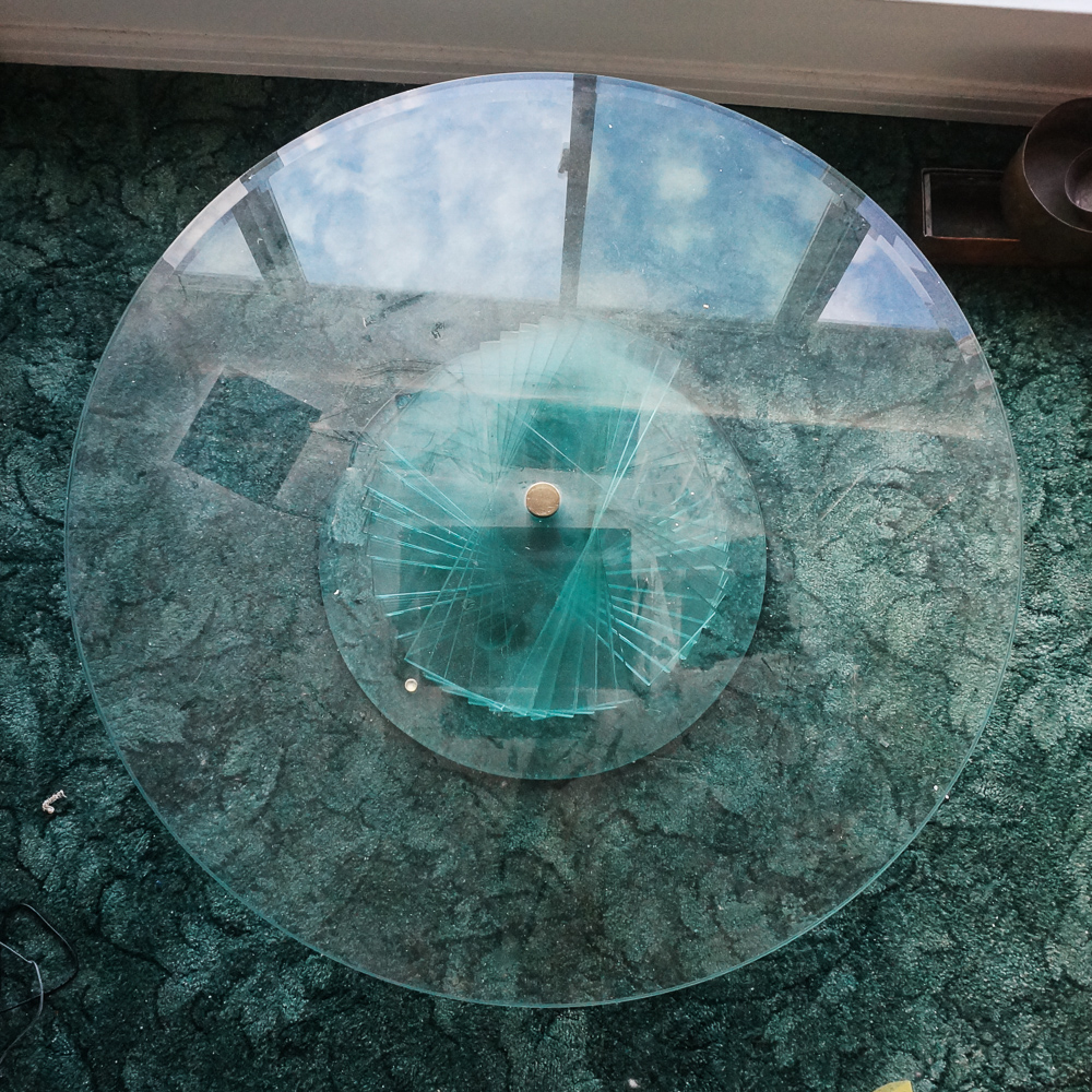 Glass Coffee Table with Spiral Stacked Base
