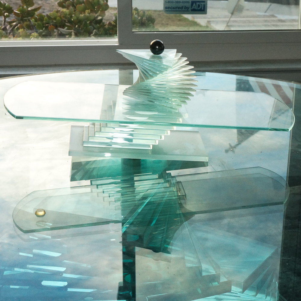 Glass Coffee Table with Spiral Stacked Base