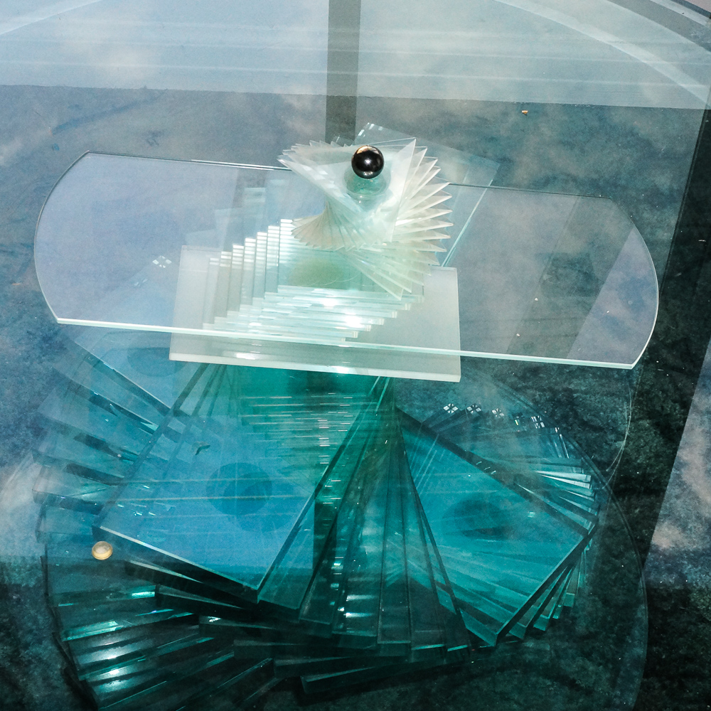 Glass Coffee Table with Spiral Stacked Base