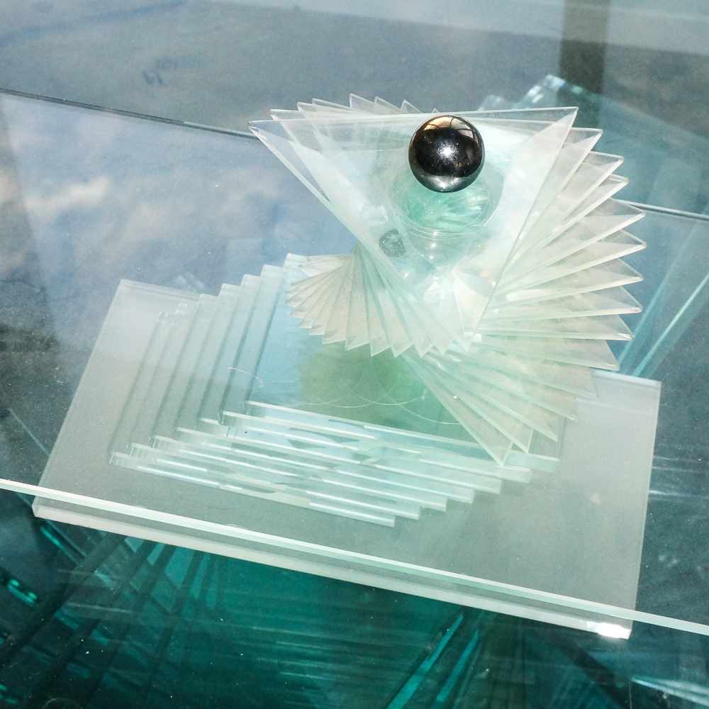 Glass Coffee Table with Spiral Stacked Base