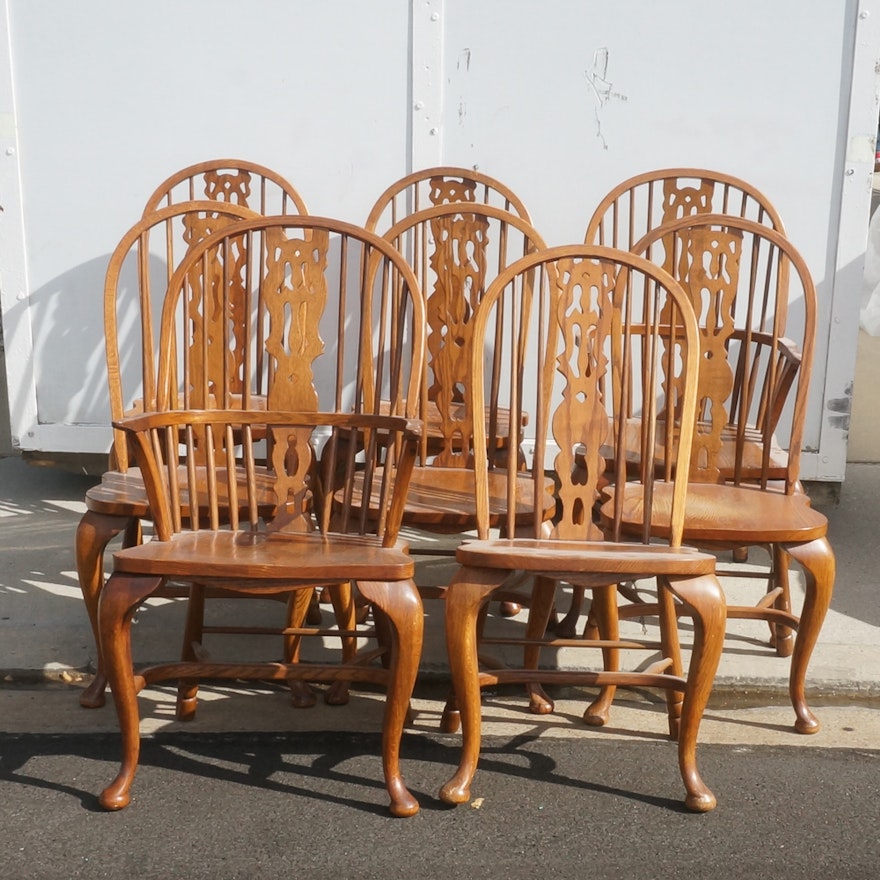 Eight Oak Queen Anne Style Windsor Chairs