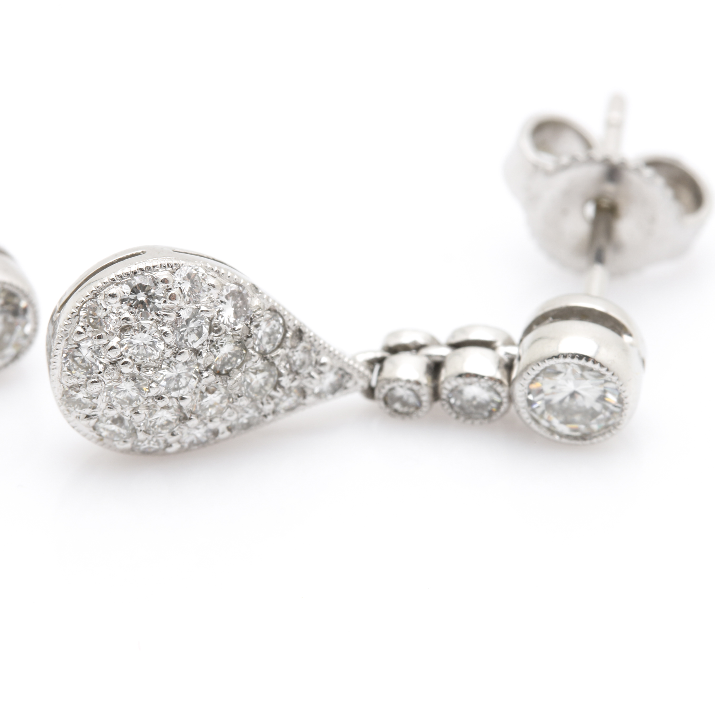 14K White Gold Diamond Dangle Earrings