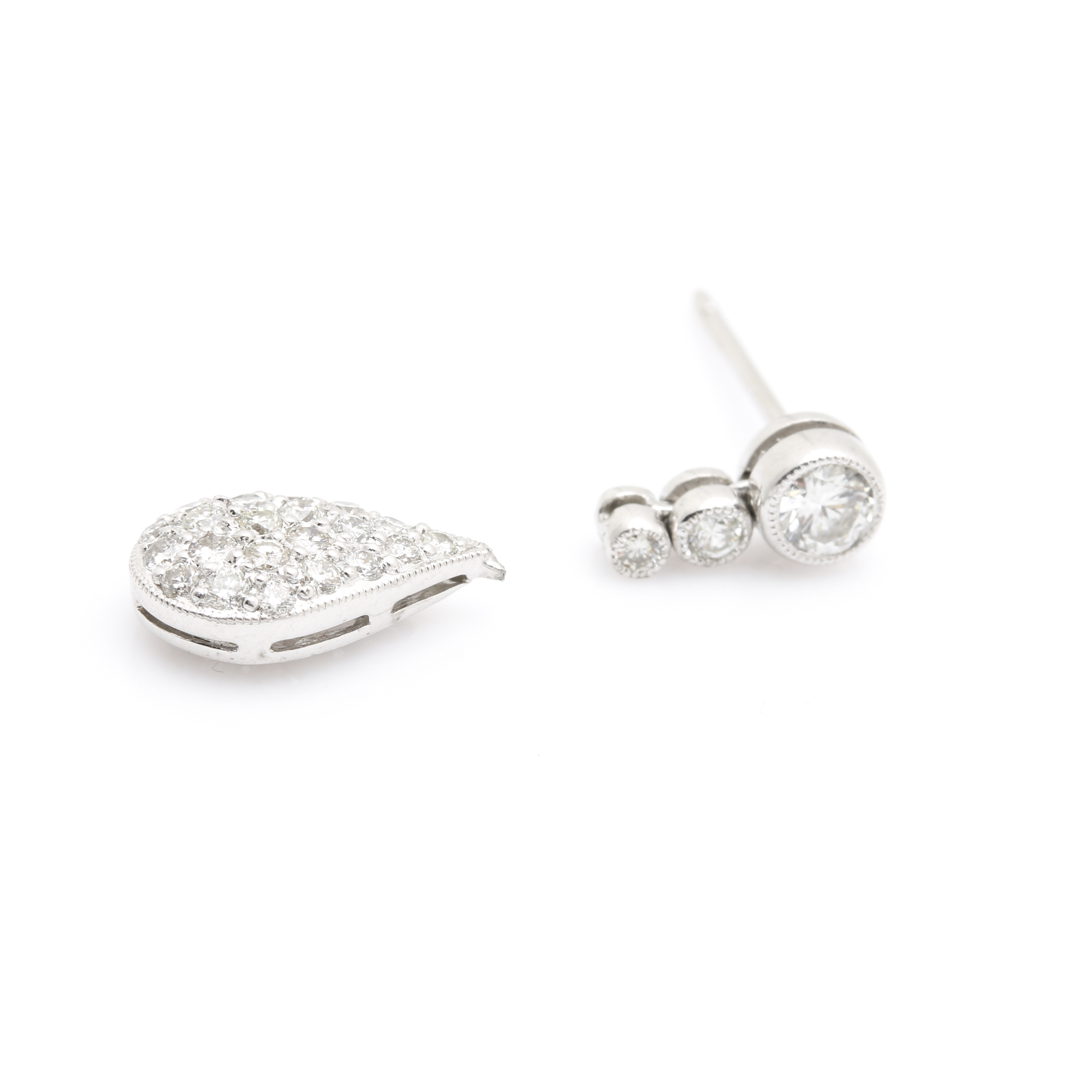 14K White Gold Diamond Dangle Earrings
