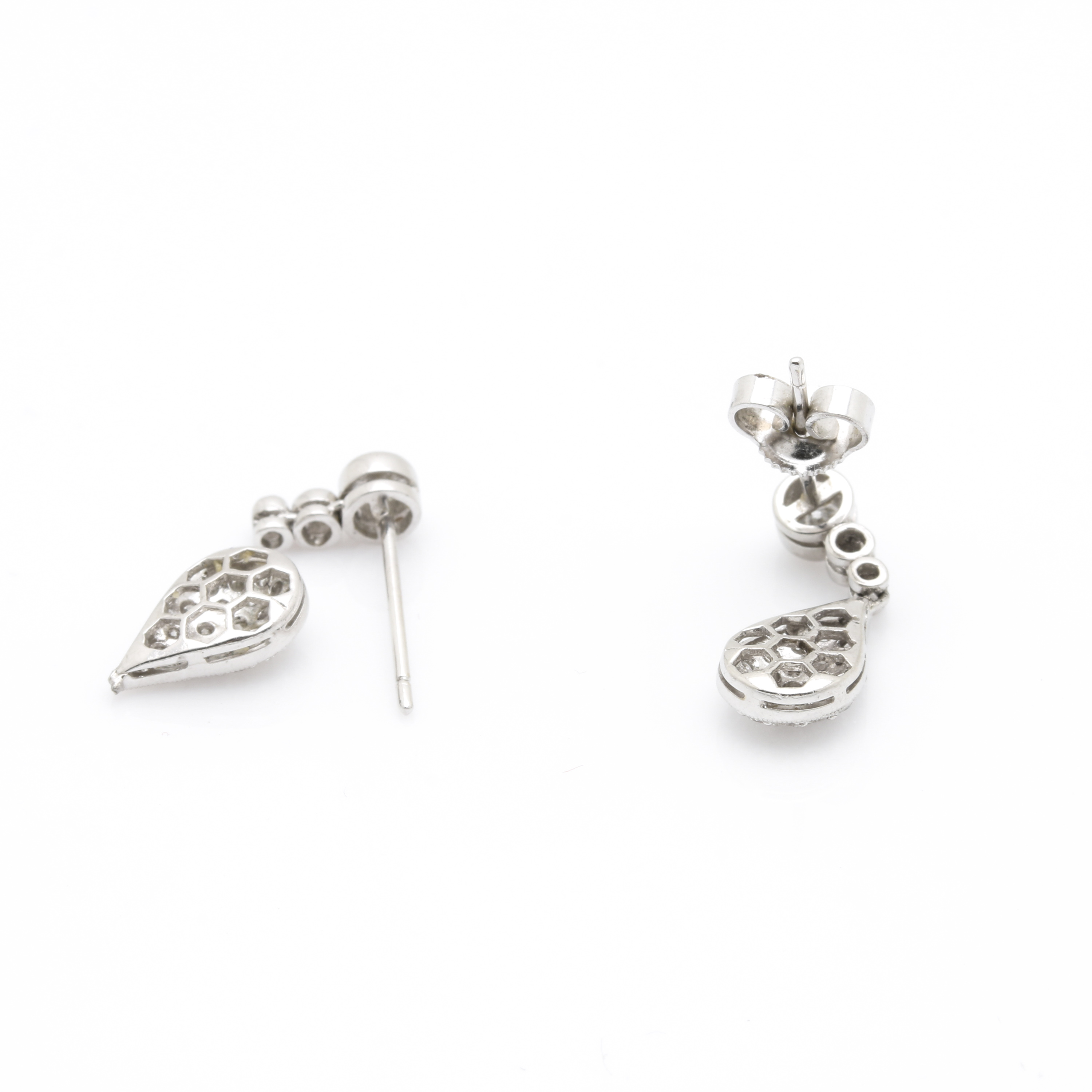 14K White Gold Diamond Dangle Earrings