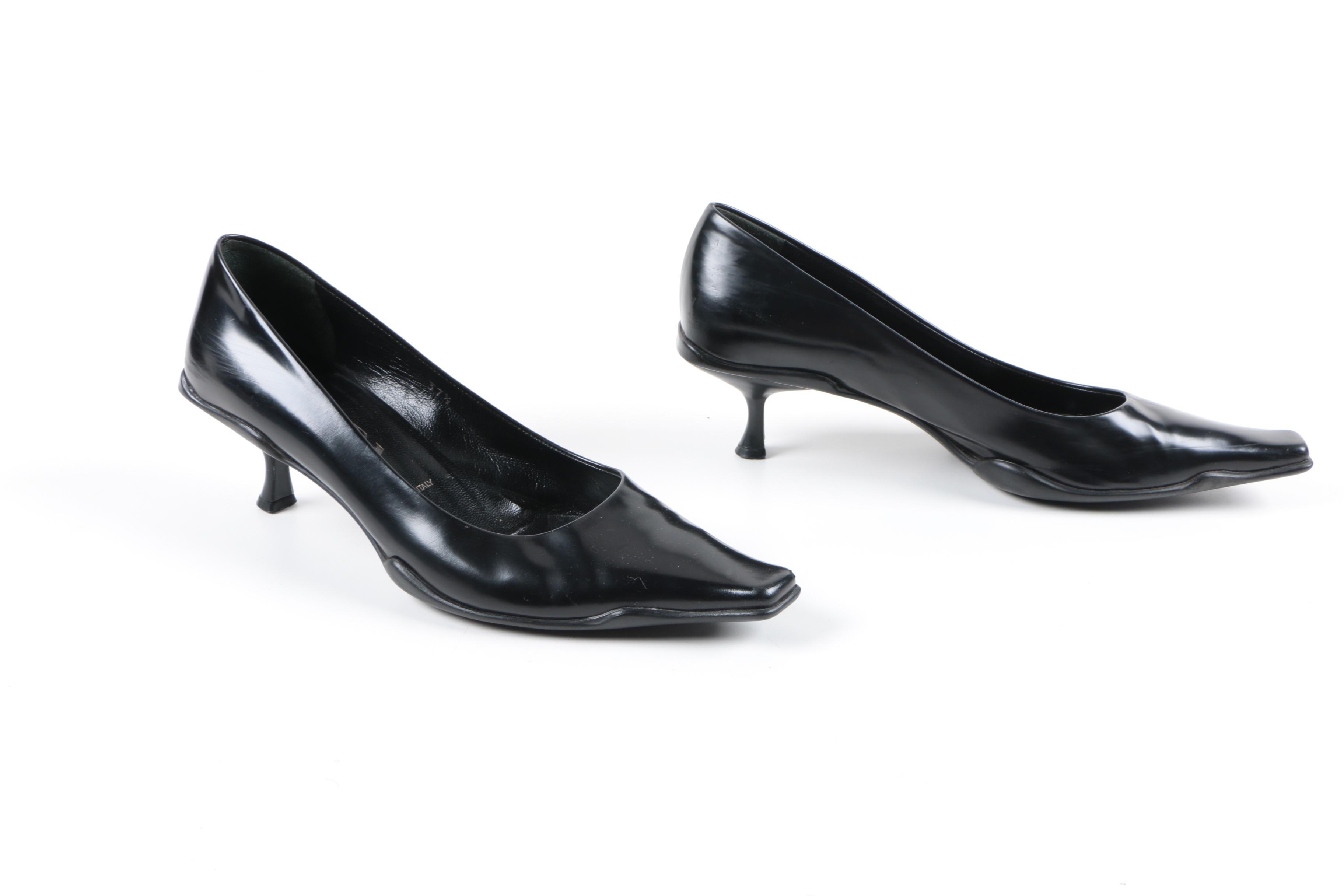 Women's Prada Black Leather Cuban Heel Pumps