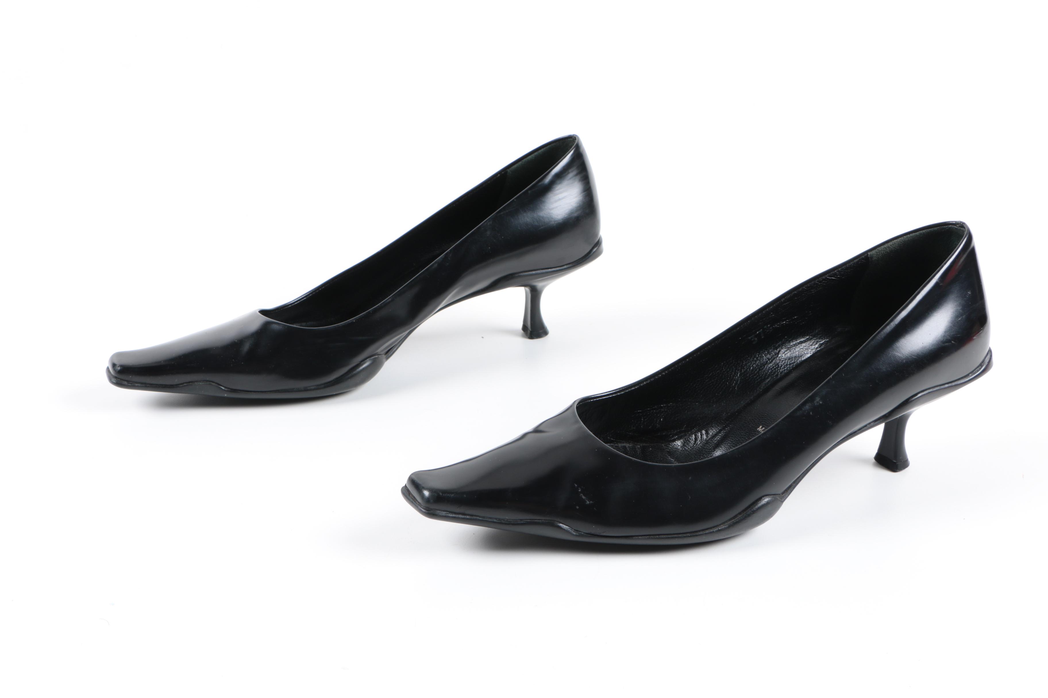 Women's Prada Black Leather Cuban Heel Pumps