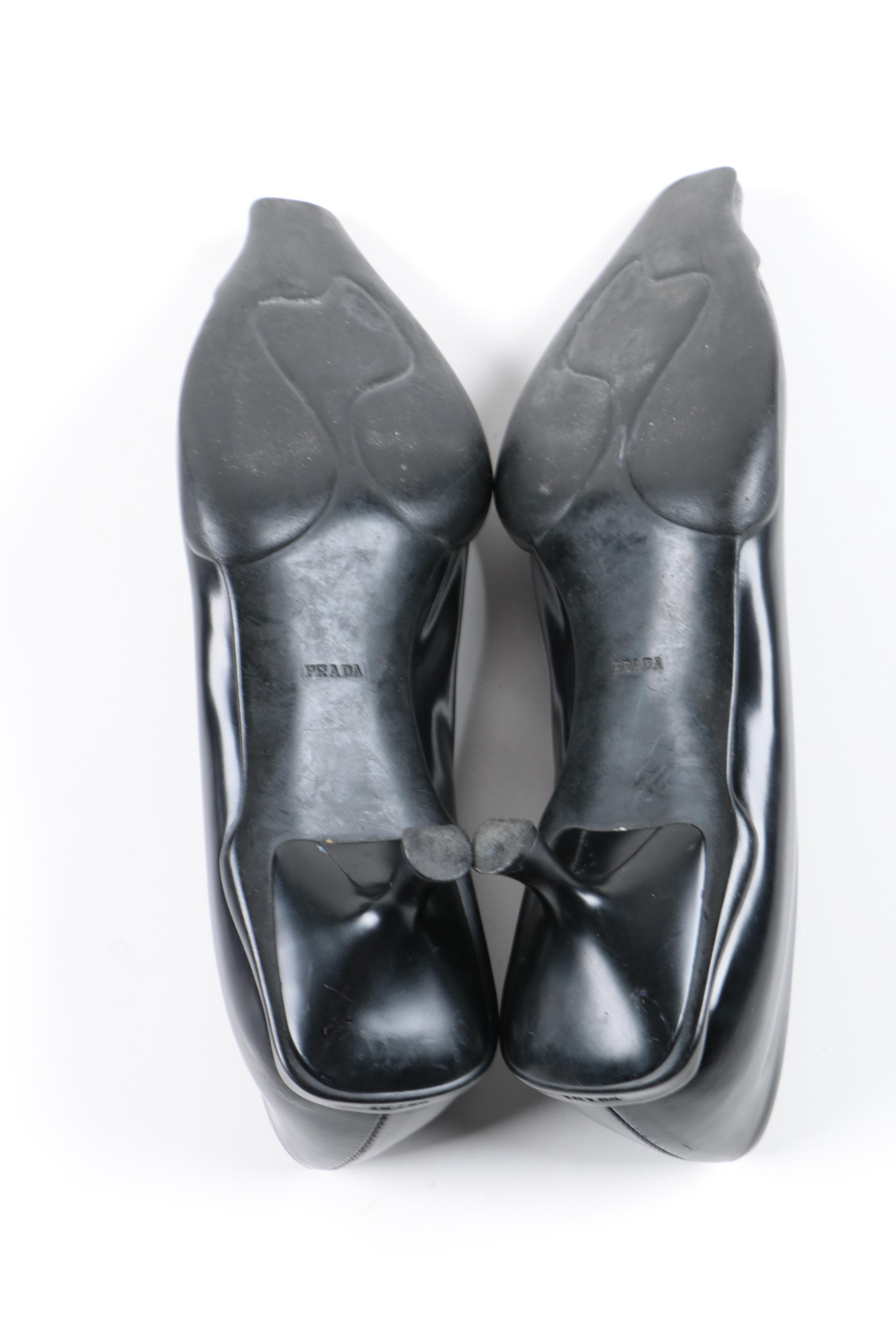 Women's Prada Black Leather Cuban Heel Pumps