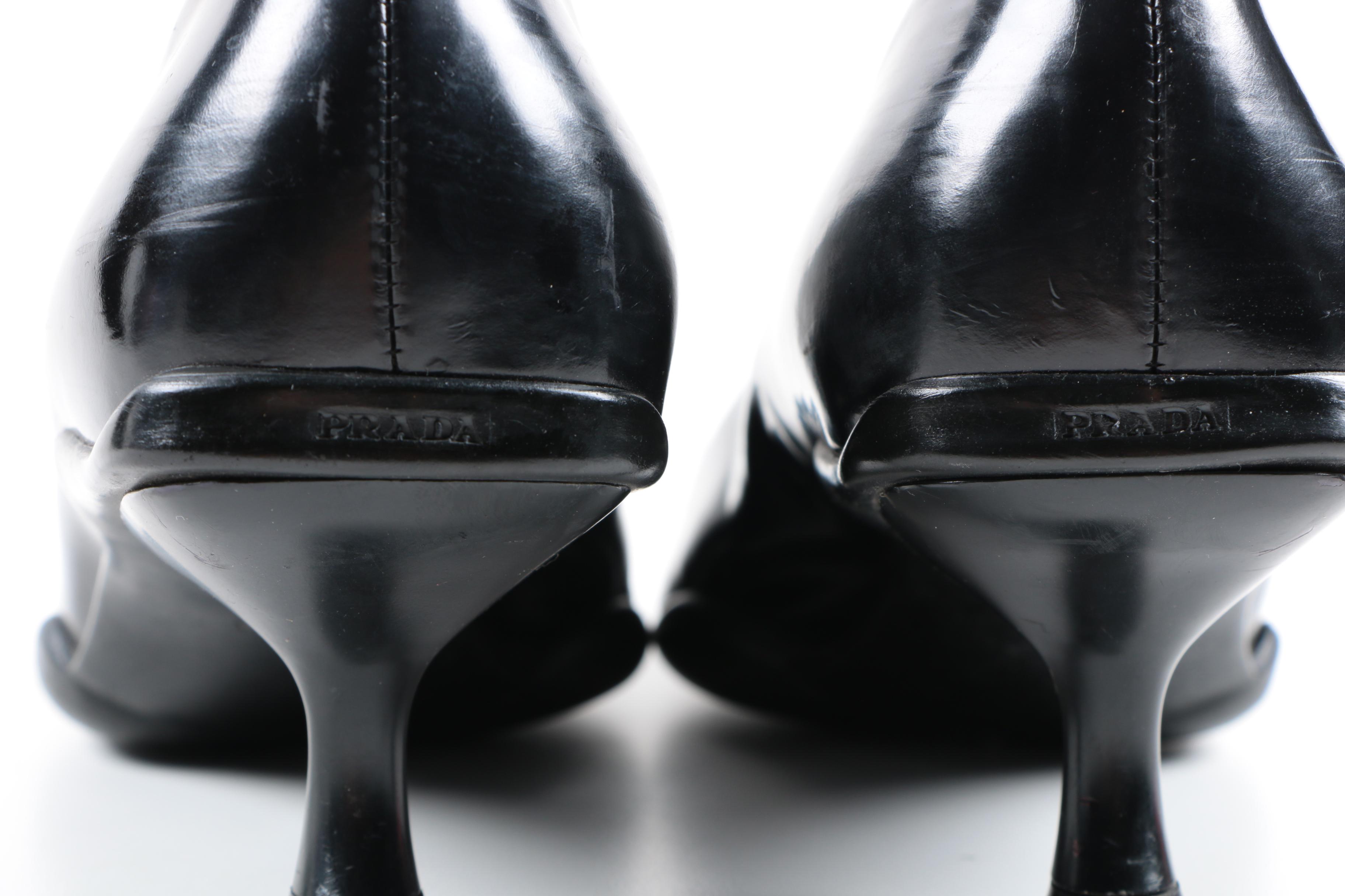 Women's Prada Black Leather Cuban Heel Pumps