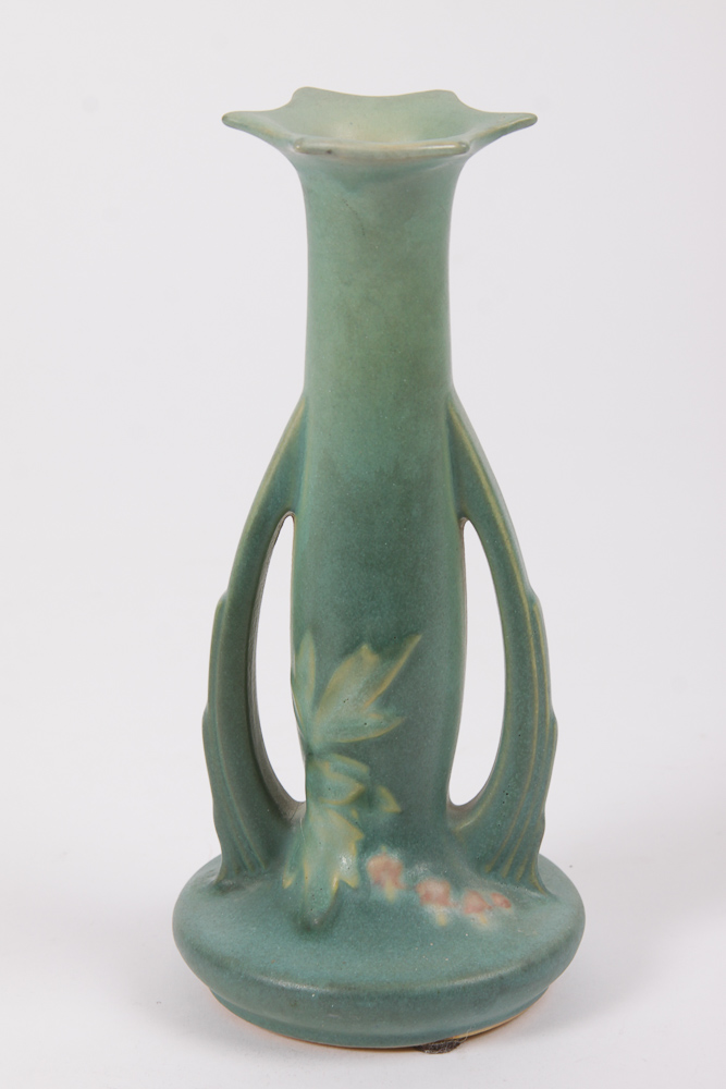 Vintage Roseville Pottery "Bleeding Heart" Green Vase