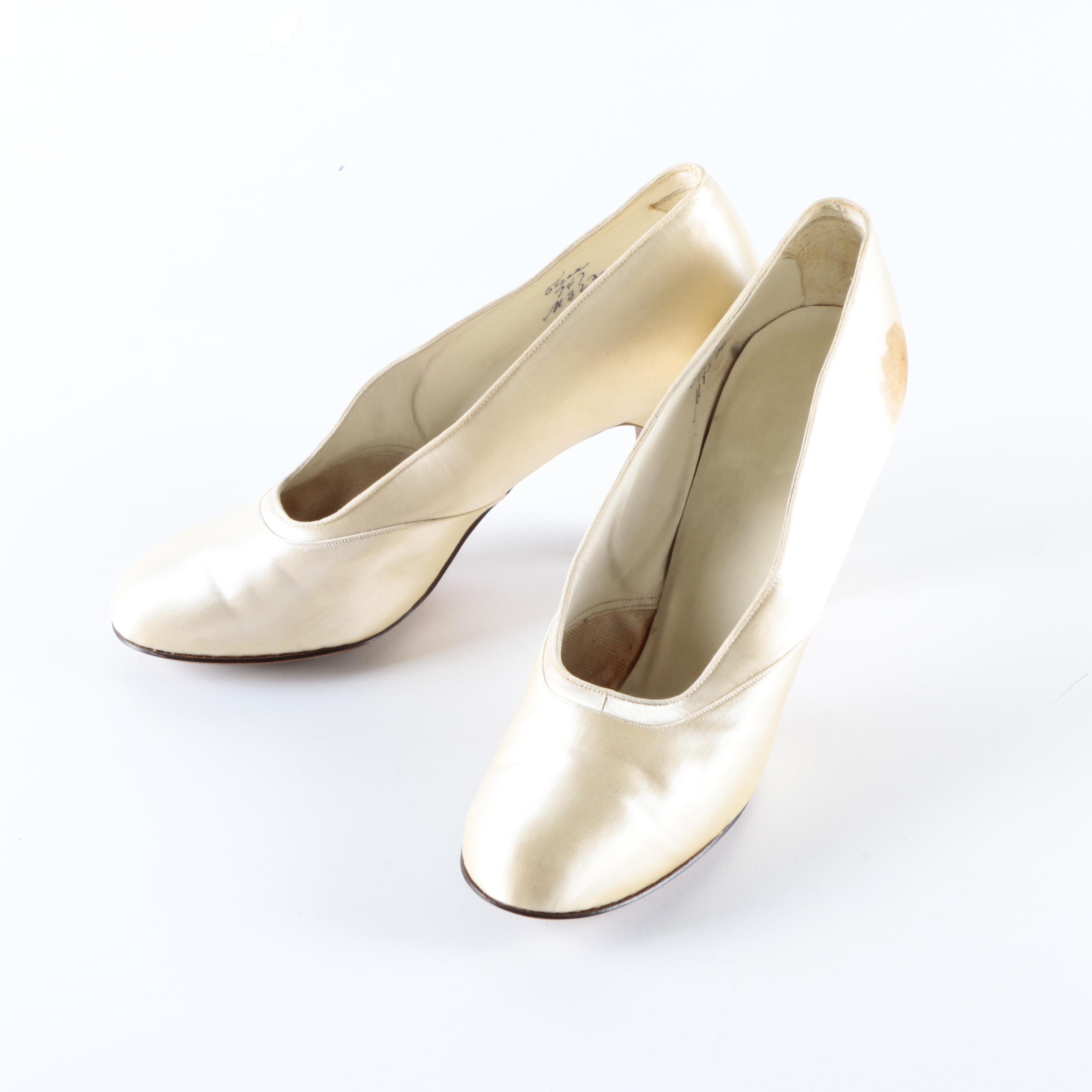 Vintage Ivory Satin Pumps