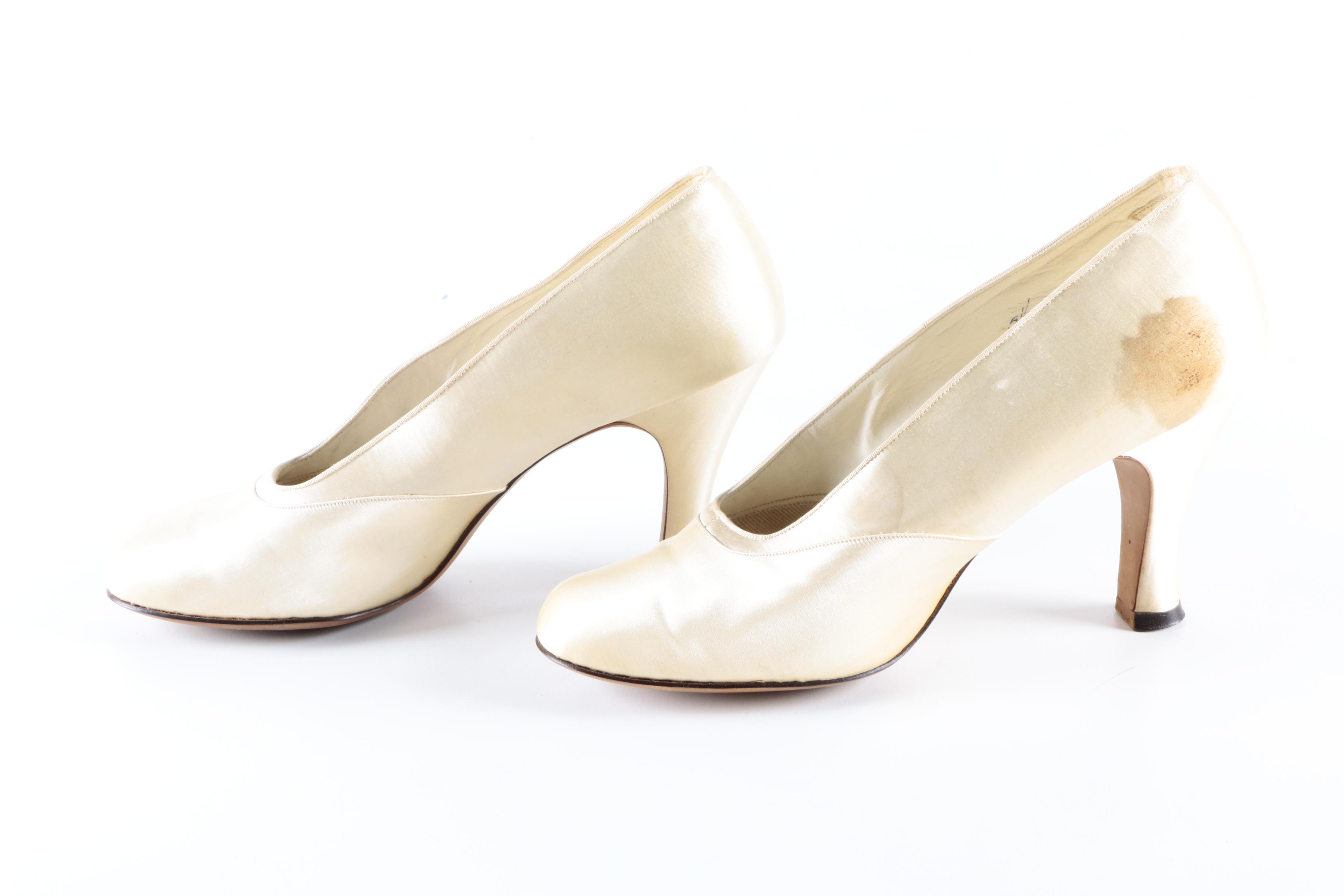 Vintage Ivory Satin Pumps