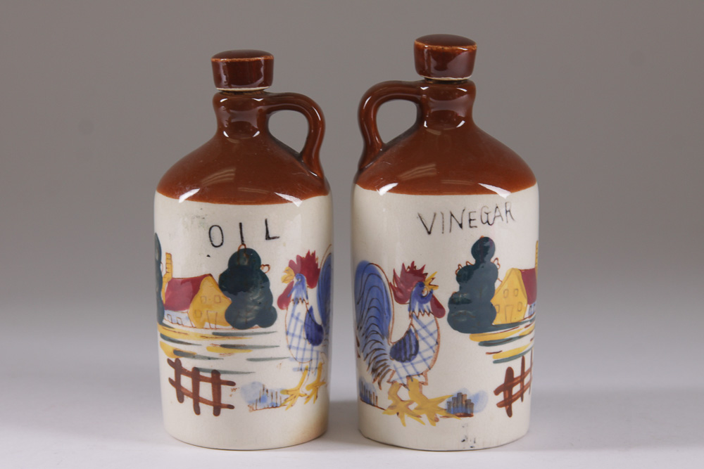 Assorted Ceramic Olive Oil and Vinegar Decanters and Jug