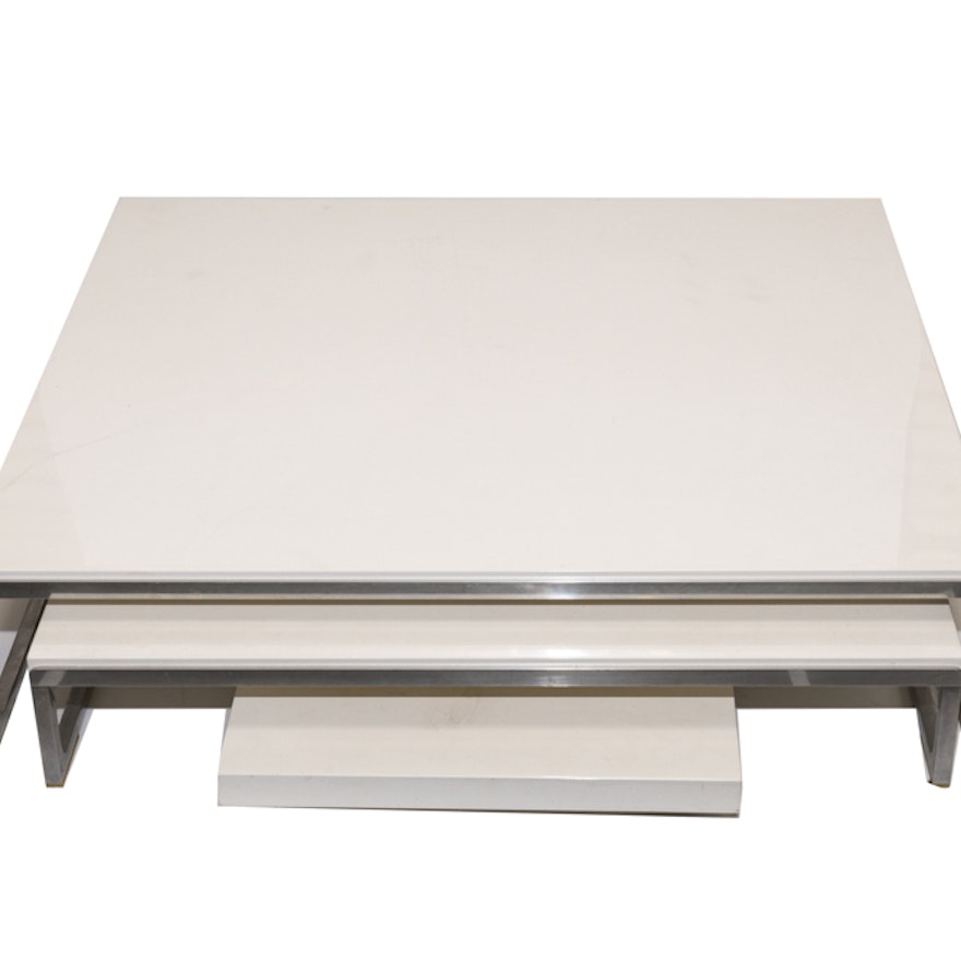 B&B Italia Modern Chrome and White Lacquered Low Nesting Tables