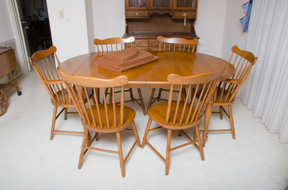 Mid Century Maple Table with Windsor Style Chairs by Conant Ball Furniture