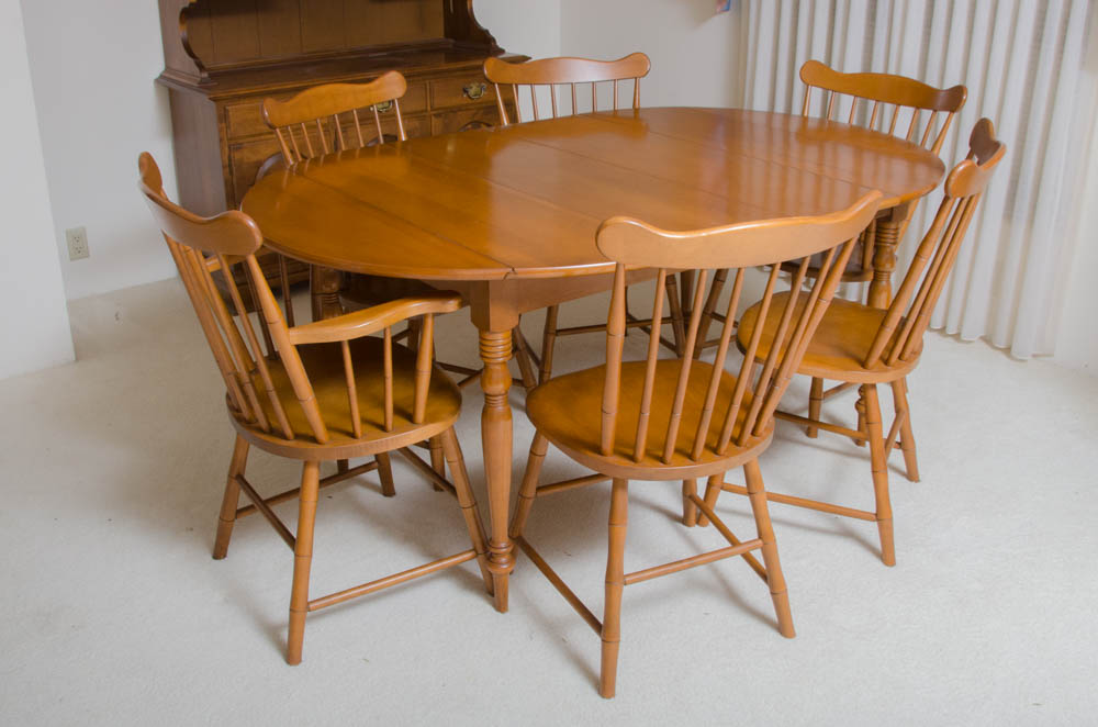 Mid Century Maple Table with Windsor Style Chairs by Conant Ball Furniture