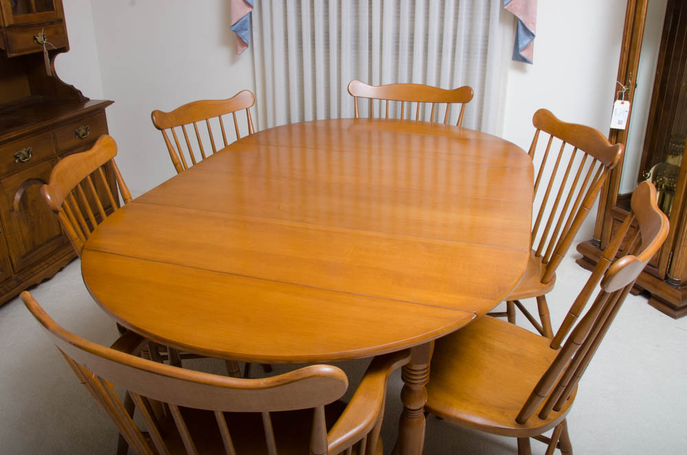 Mid Century Maple Table with Windsor Style Chairs by Conant Ball Furniture