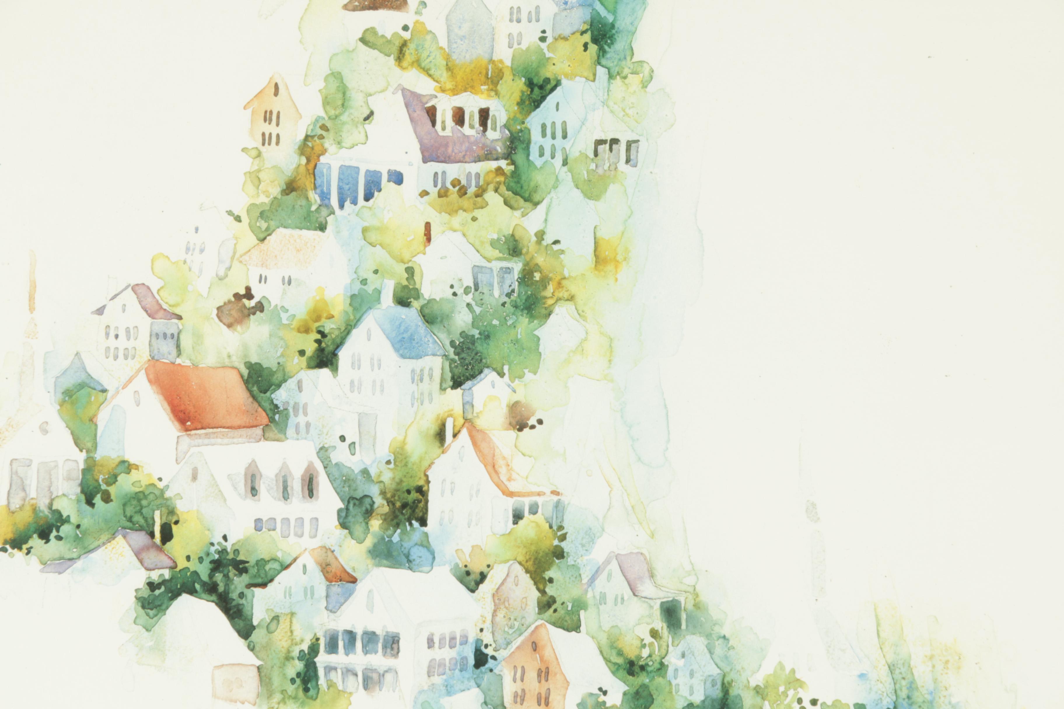 Victoria Platt Ellis Artist Proof Limited Edition Offset Lithograph of Houses