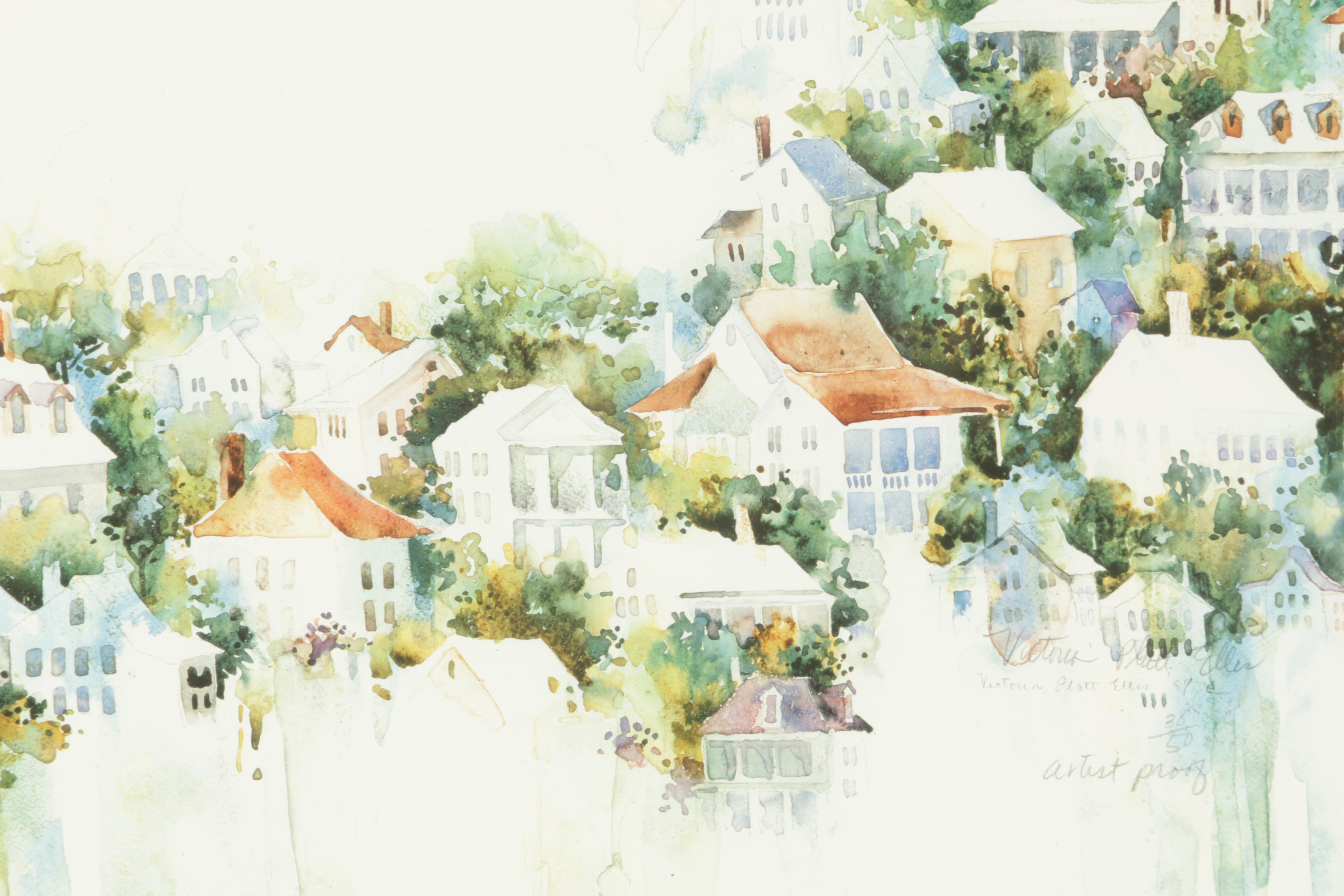 Victoria Platt Ellis Artist Proof Limited Edition Offset Lithograph of Houses
