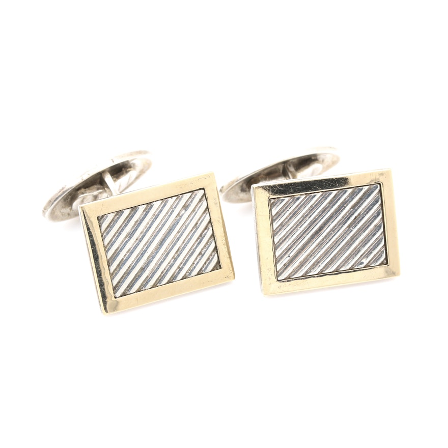 14K Yellow Gold and Sterling Silver Cufflinks