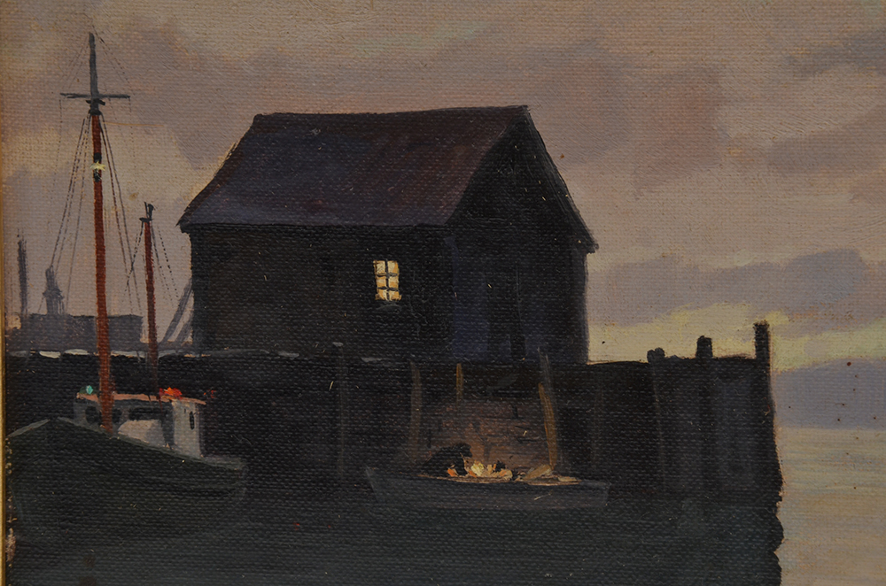 Jeffery Signed Oil Painting of Harbor at Sunset