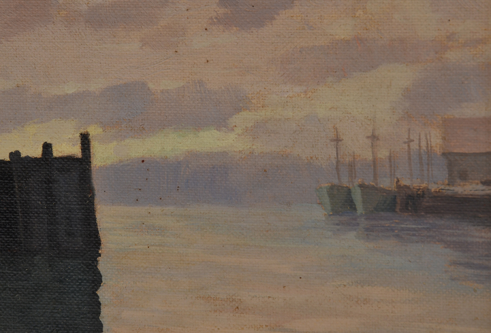 Jeffery Signed Oil Painting of Harbor at Sunset