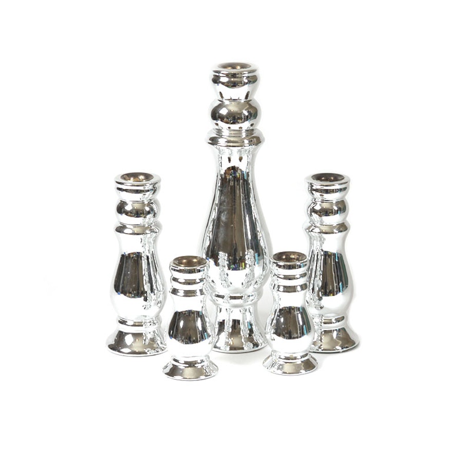 Graduated Silver-Toned Candleholder Set