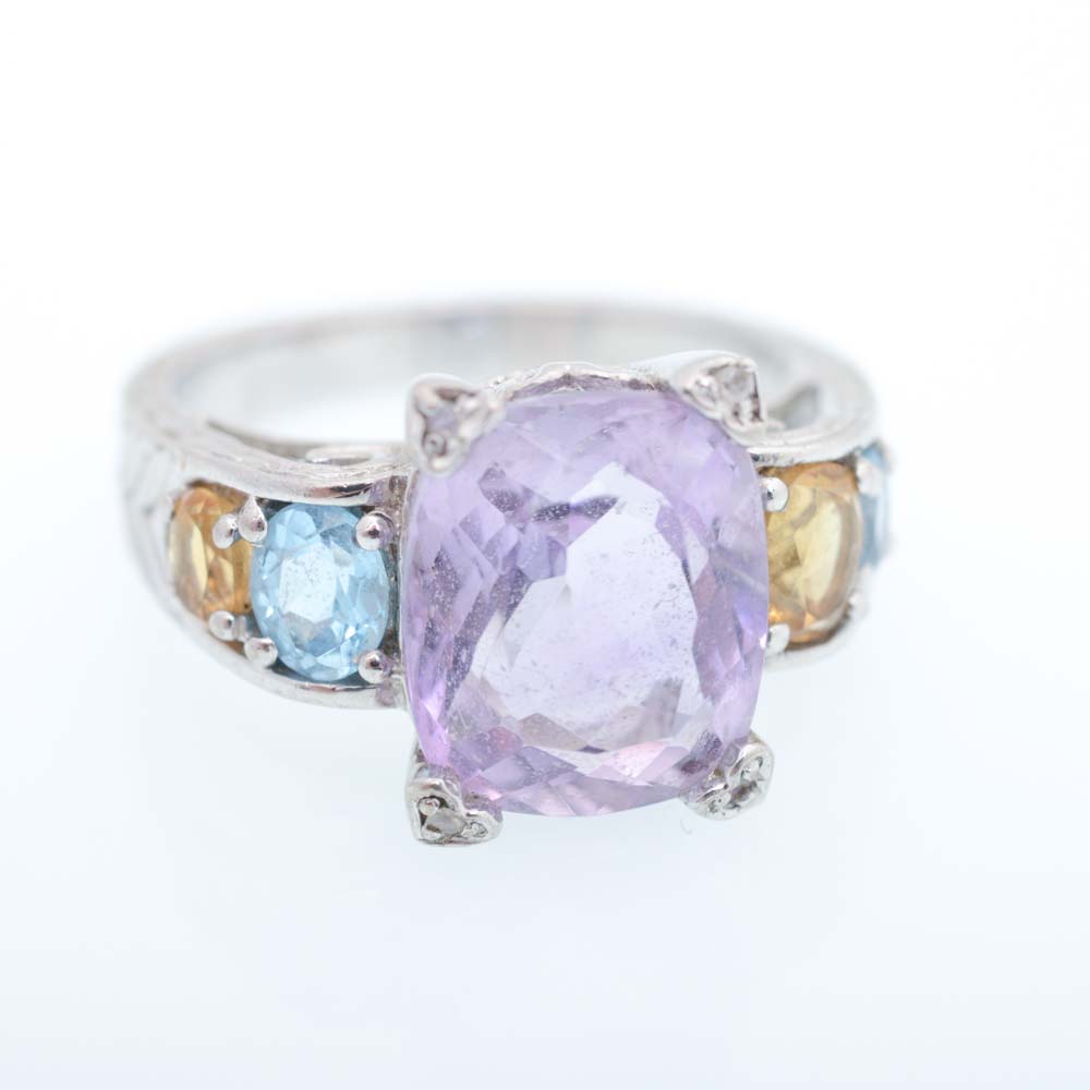 Sterling Silver Amethyst, Citrine, and Blue Topaz Ring