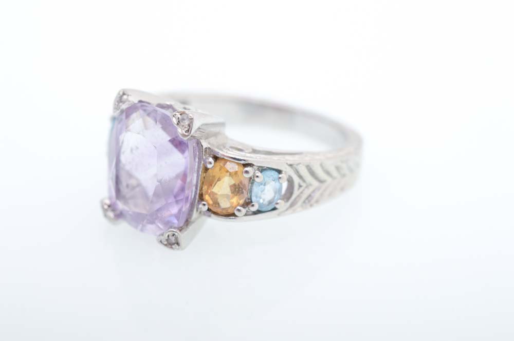 Sterling Silver Amethyst, Citrine, and Blue Topaz Ring