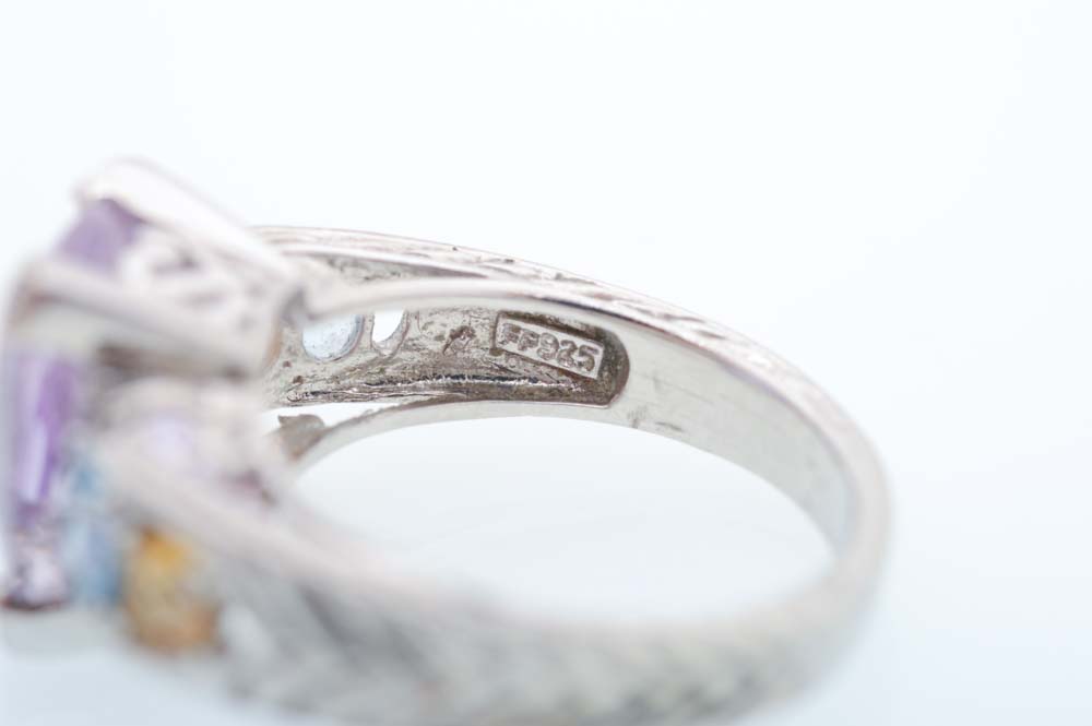 Sterling Silver Amethyst, Citrine, and Blue Topaz Ring