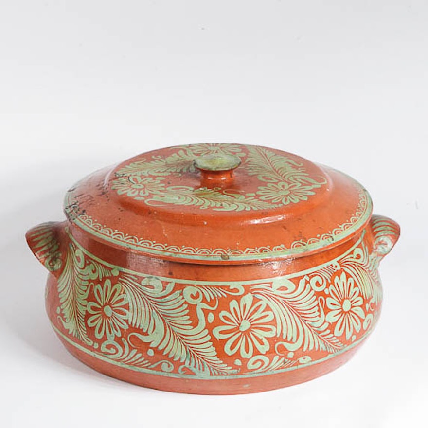 Mexican Hand-Painted Earthenware Casserole Dish