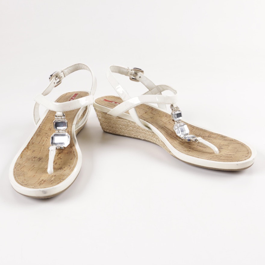 Prada Wedge Sandals with Rhinestones