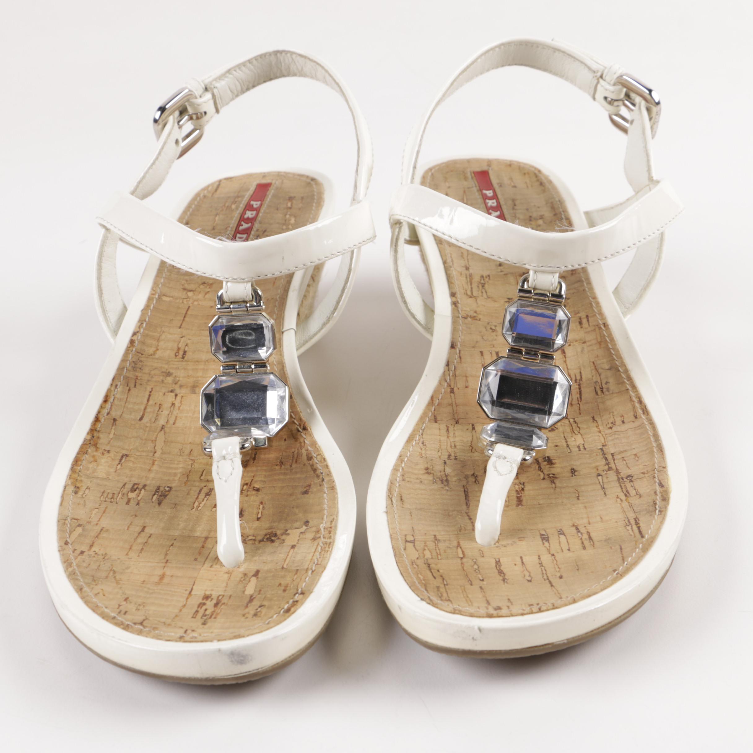 Prada Wedge Sandals with Rhinestones