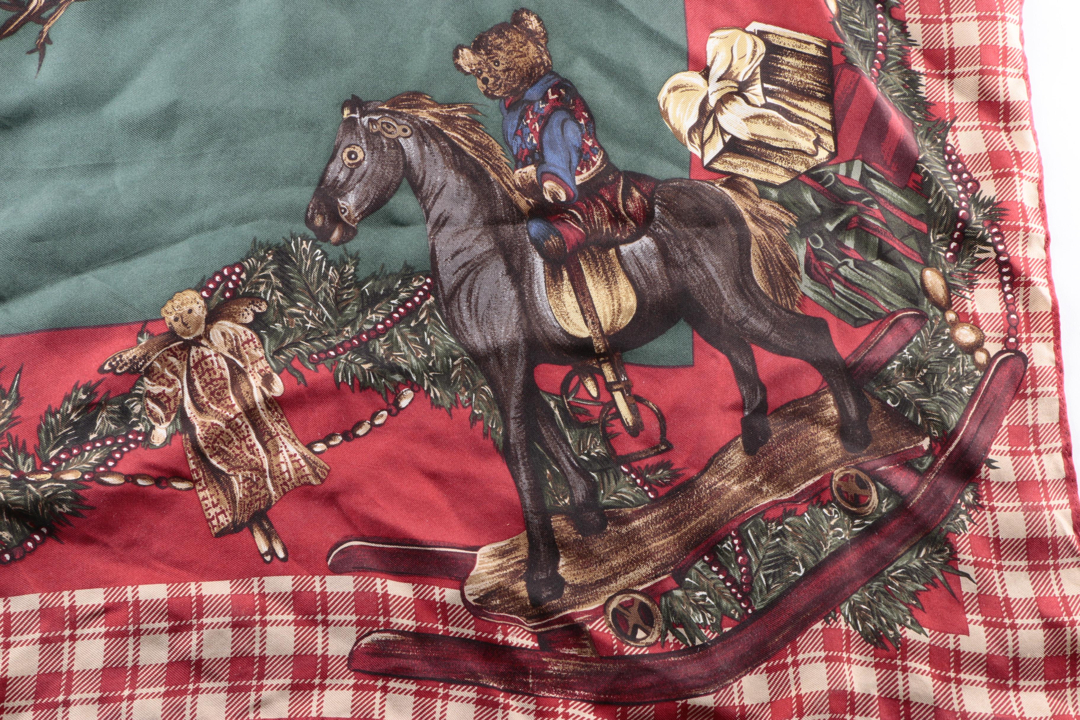 Ralph Lauren Silk Twill Christmas Themed Scarf